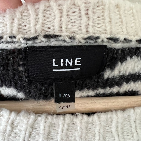 Line the Label Zebra Striped Black White Sweater Size L Round Neck Cotton Alpaca - Picture 10 of 15